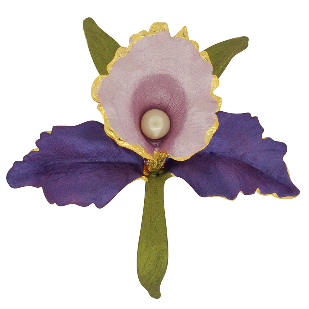 Purple Orchid Flower Brooch Pin