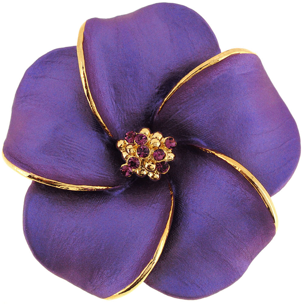 Dark Purple Hawaiian Plumeria Swarovski Crystal Flower Brooch Pin And Pendant