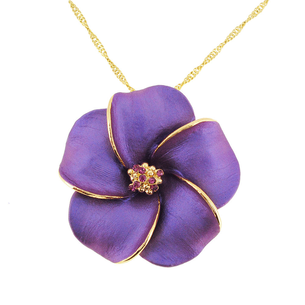 Dark Purple Hawaiian Plumeria Swarovski Crystal Flower Brooch Pin And Pendant