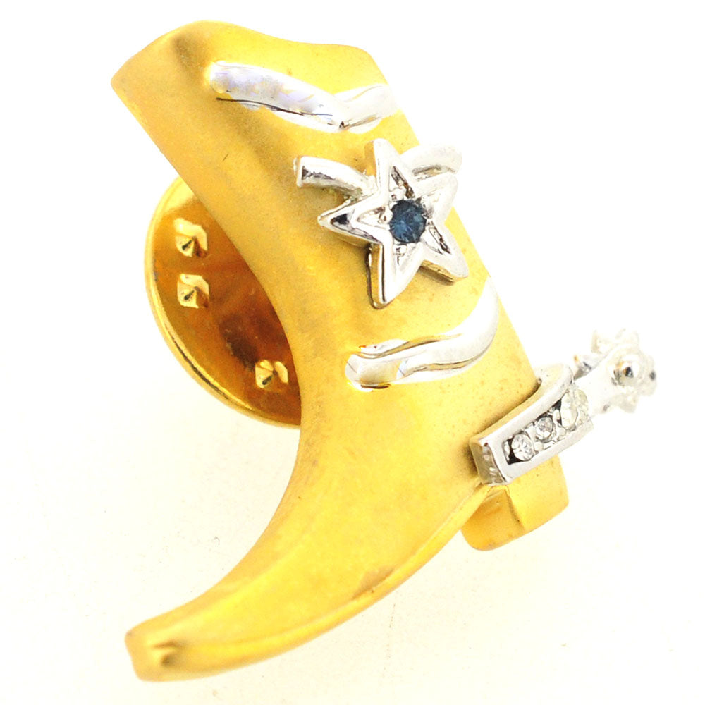 Golden Cowboy Boot Whit Star Tack Swarovski Crystal Shoes Pin Brooch