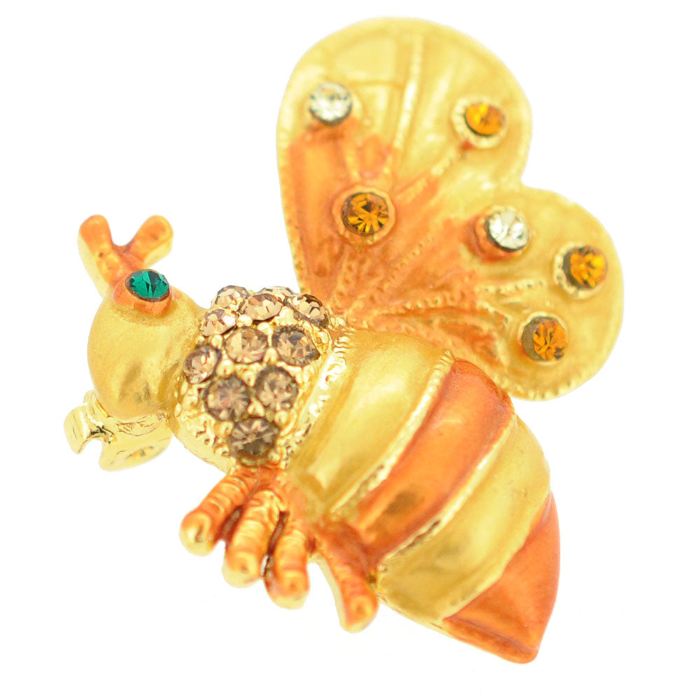 Golden Brown Bee Bug Swarovski Crystal Brooch Pin