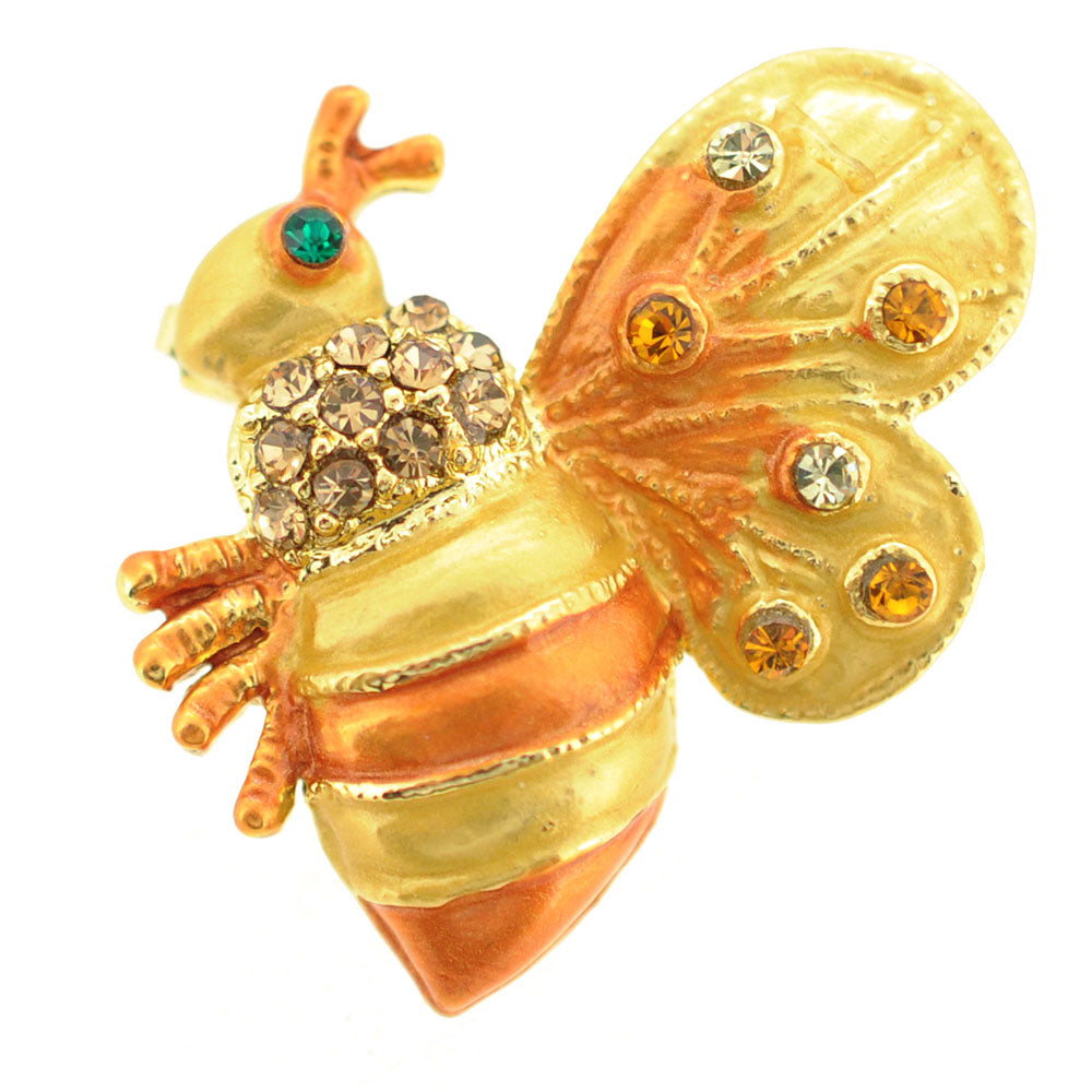 Golden Brown Bee Bug Swarovski Crystal Brooch Pin
