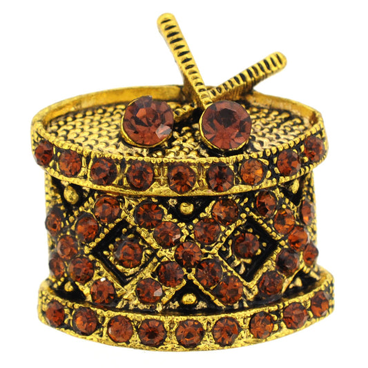 Smoked Topaz Vintage Style Drum And Drumsticks Crystal Brooch Pin