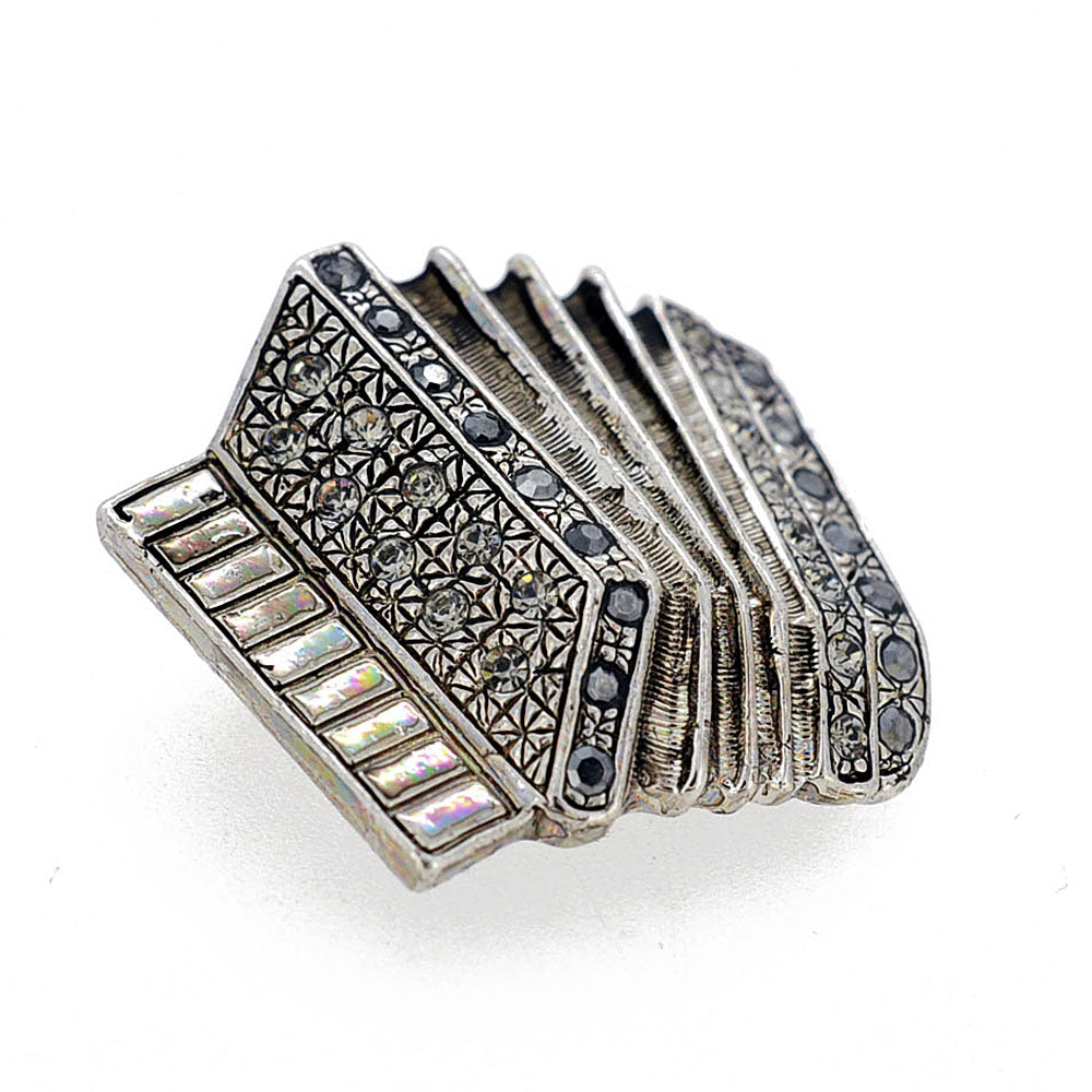 Black Accordion Crystal Pin Brooch