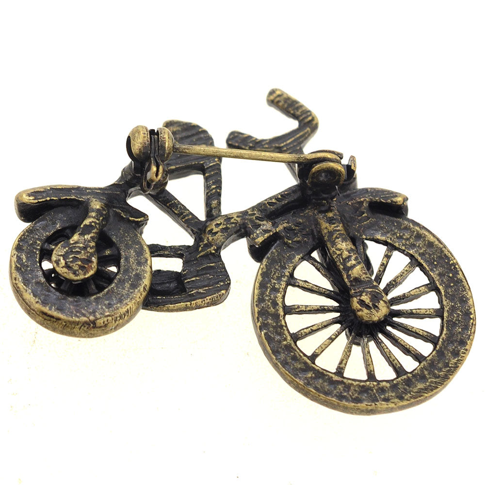 Vintage Style Brass Bicycle Crystal Brooch Pin