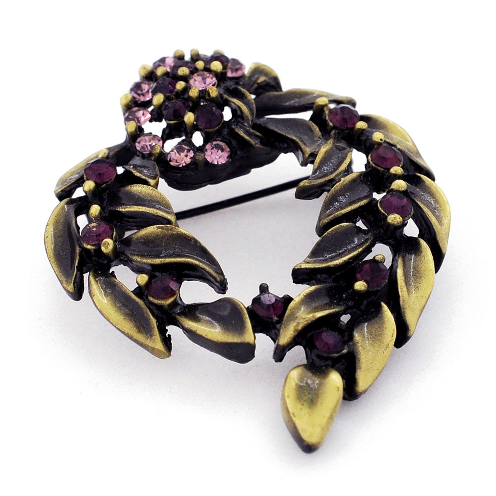 Amethyst Vintage Style Flower Wreath Brooch Pin