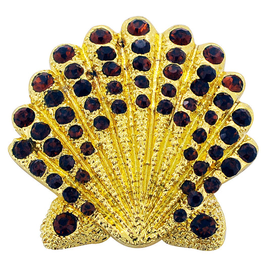 Mocca Crystal Scallop Shell Brooch Pin