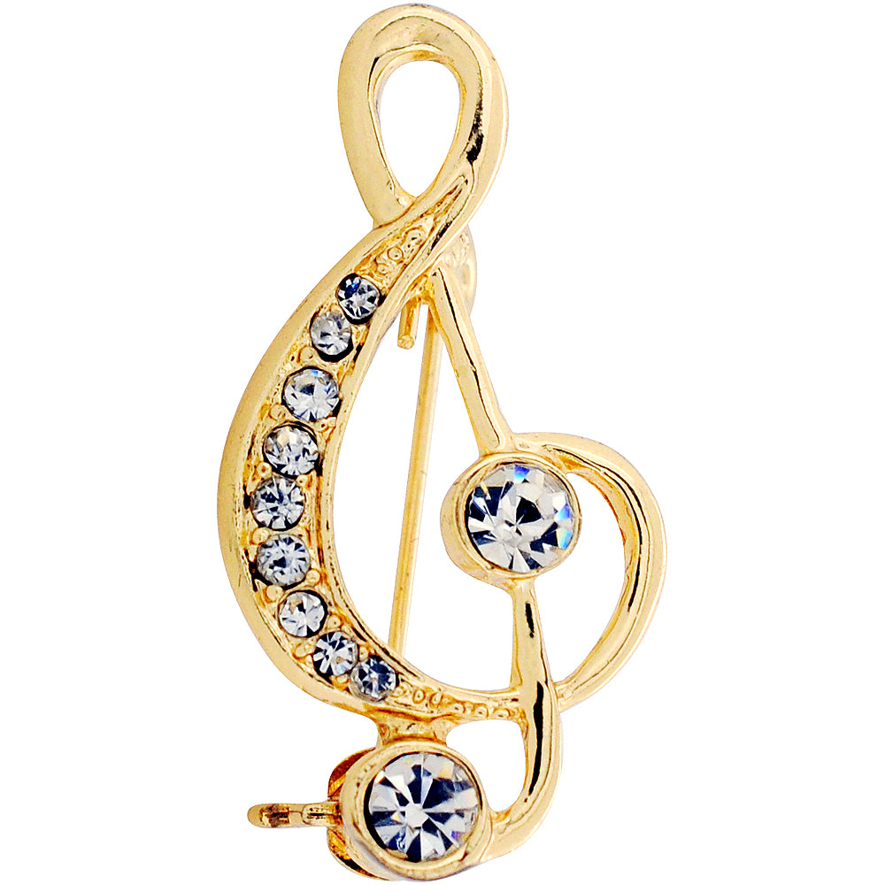 Golden Music Note Crystal Brooch Pin