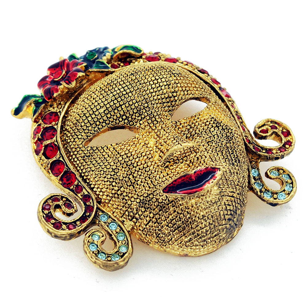 Masquerade Mask Crystal Brooch Pin