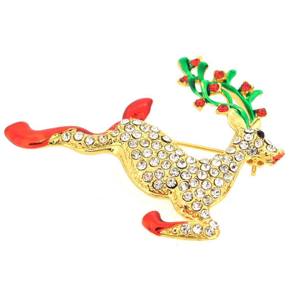 Christmas Reindeer Crystal Brooch Pin