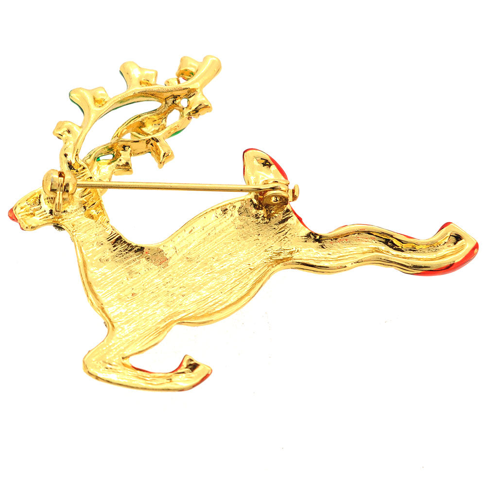 Christmas Reindeer Crystal Brooch Pin