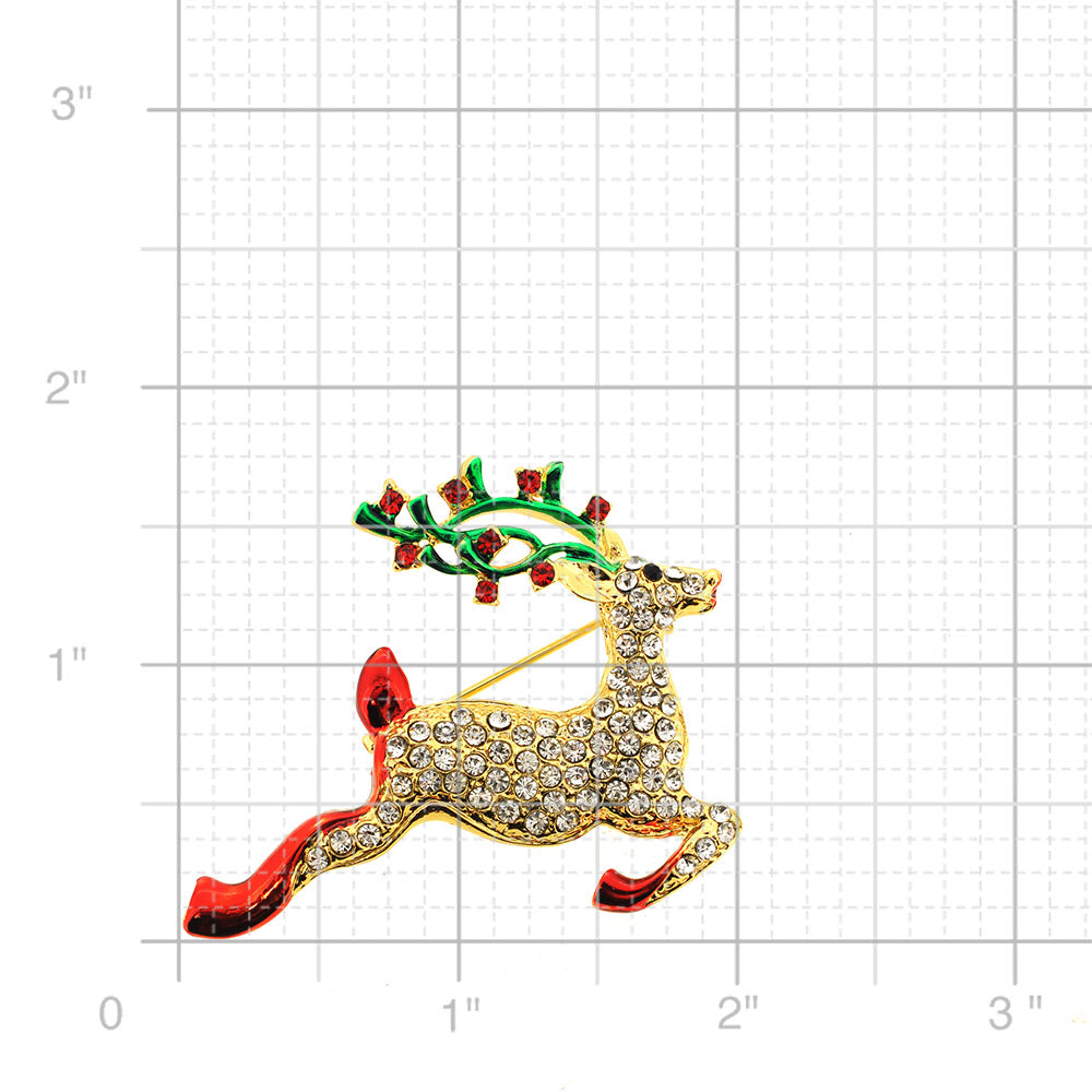 Christmas Reindeer Crystal Brooch Pin