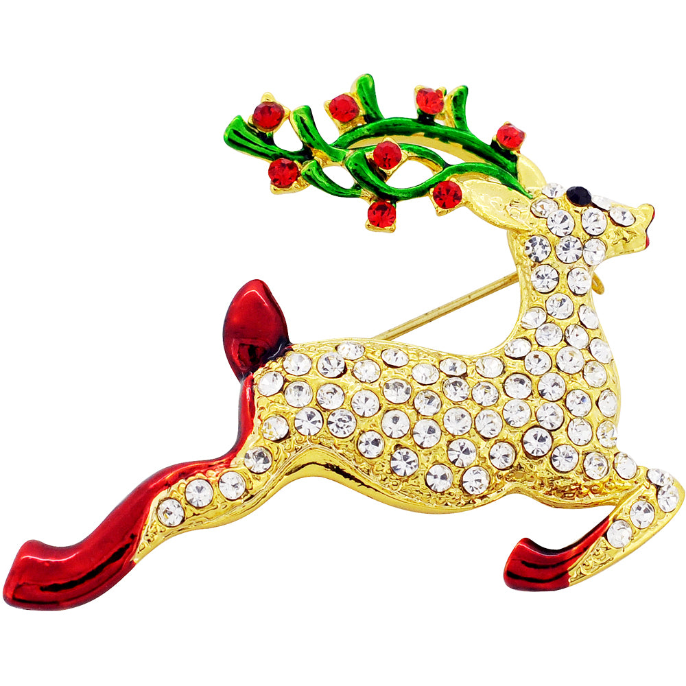 Christmas Reindeer Crystal Brooch Pin