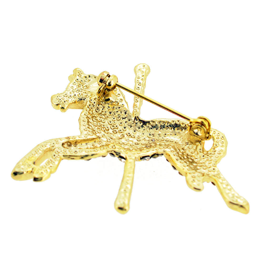 Golden Carrousel Horse Crystal Pin Brooch