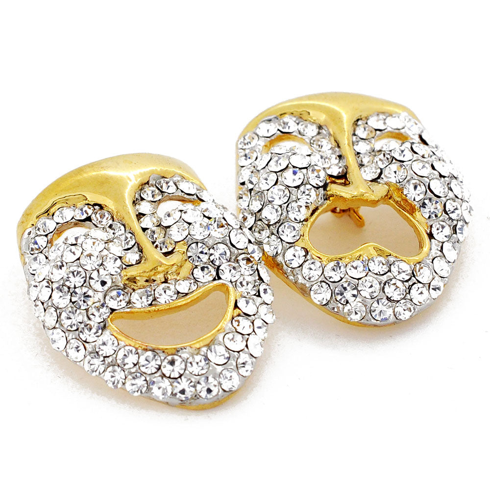 Golden Crystal Masquerade Mask Brooch Pin