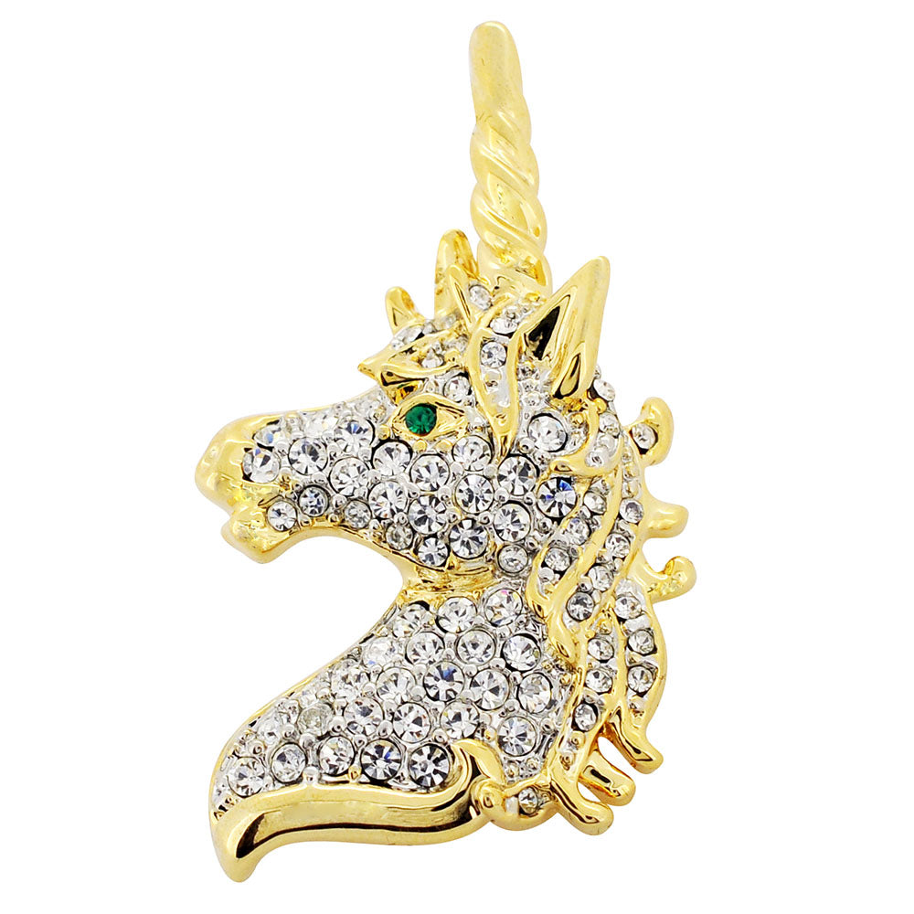 Golden Unicorn Crystal Brooch Pin