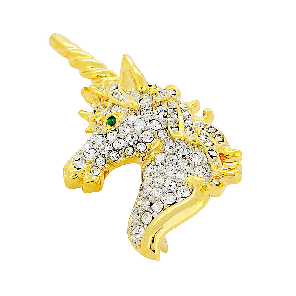 Golden Unicorn Crystal Brooch Pin