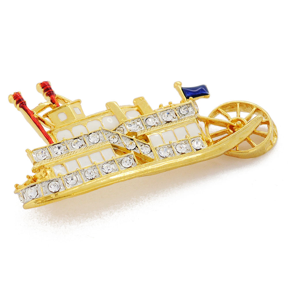 Golden Carnival Cruise Steamship Crystal Pin Brooch