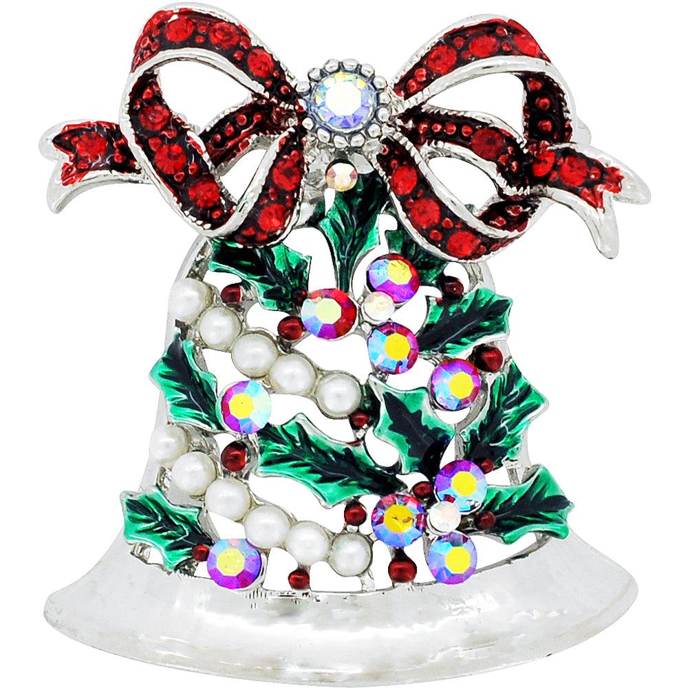 Christmas Bell Bow Crystal Brooch Pin