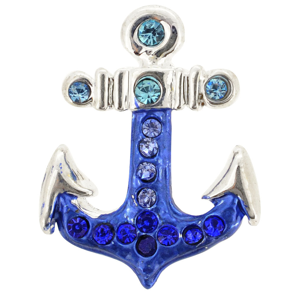 Blue Ship Anchor Crystal Lapel Pin