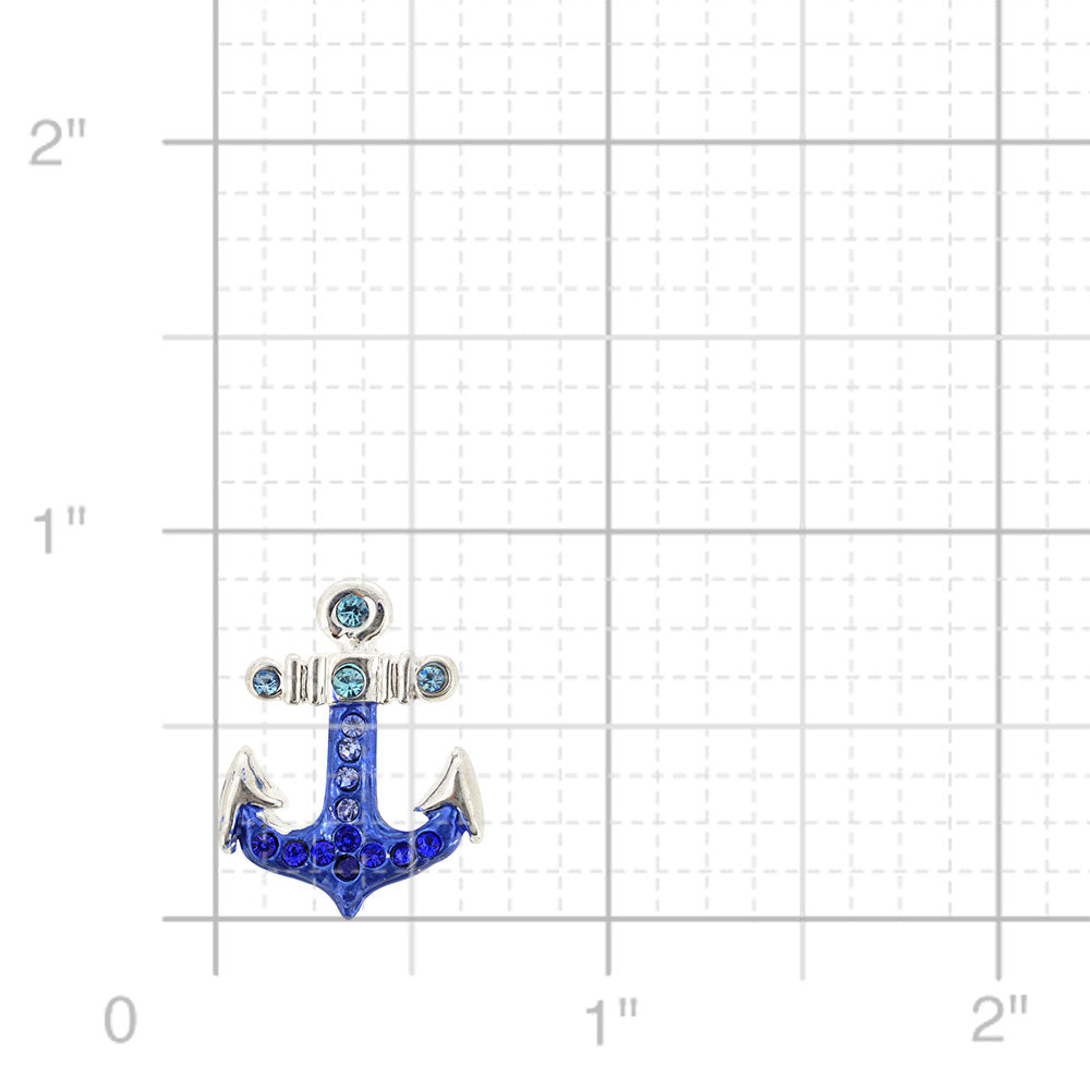 Blue Ship Anchor Crystal Lapel Pin