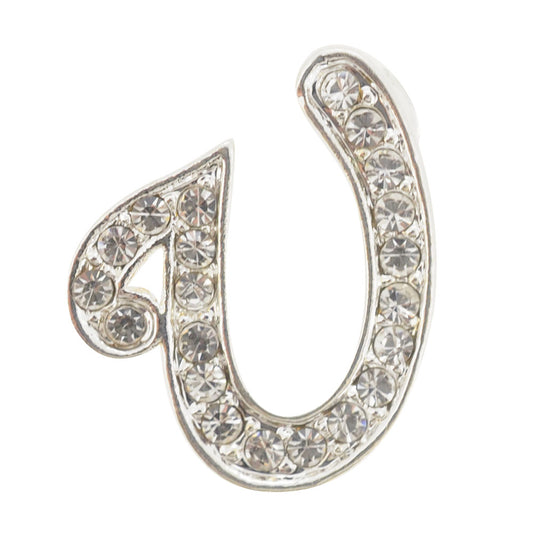 Chrome Letter U Crystal  Lapel Pin