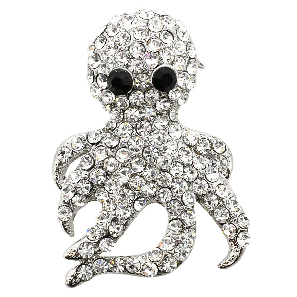 Crystal Octopus Brooch Pin