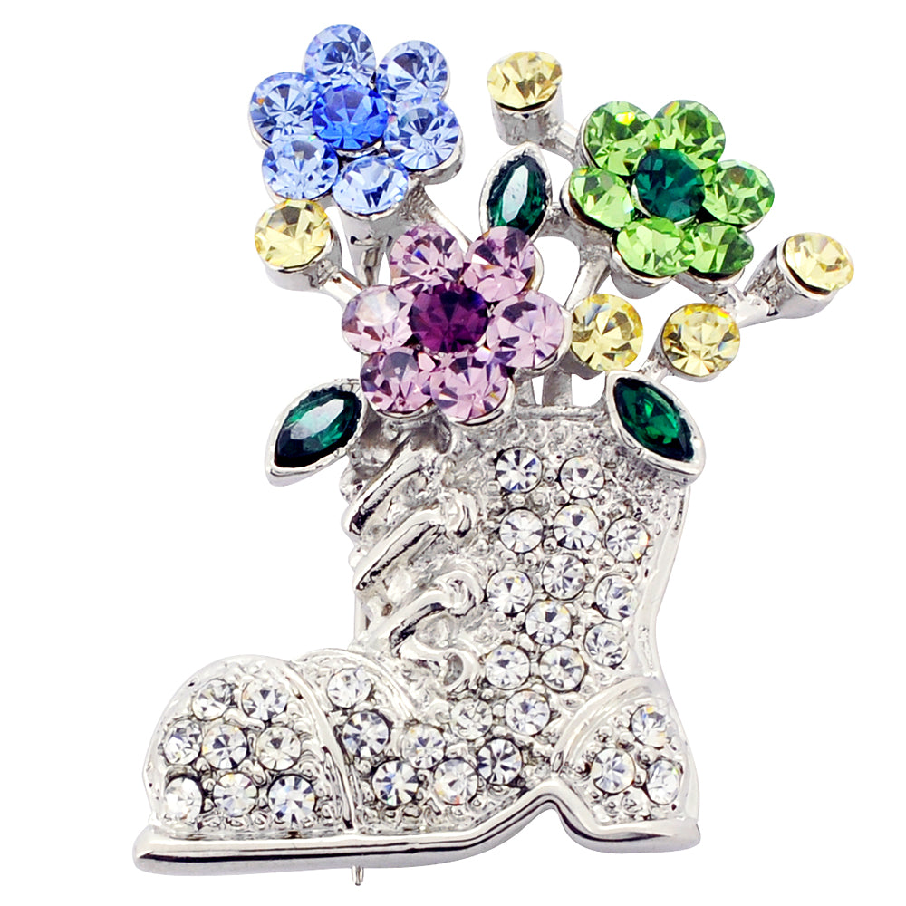 Multicolor Crystal Cowboy White Shoe Flower Bottle Brooch Pin