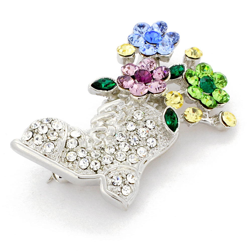 Multicolor Crystal Cowboy White Shoe Flower Bottle Brooch Pin