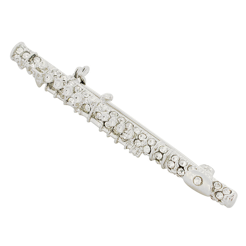Crystal Flute Music Brooch Pin