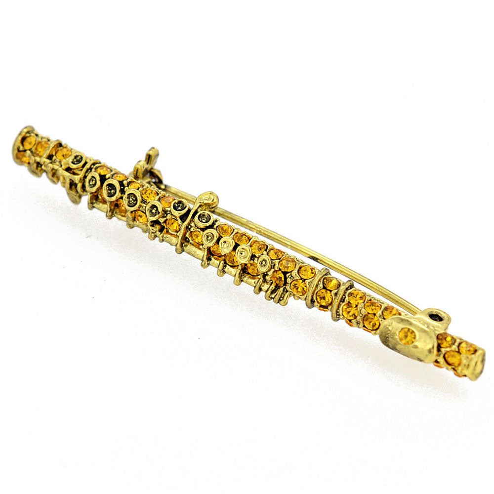 Crystal Golden Flute Brooch Pin