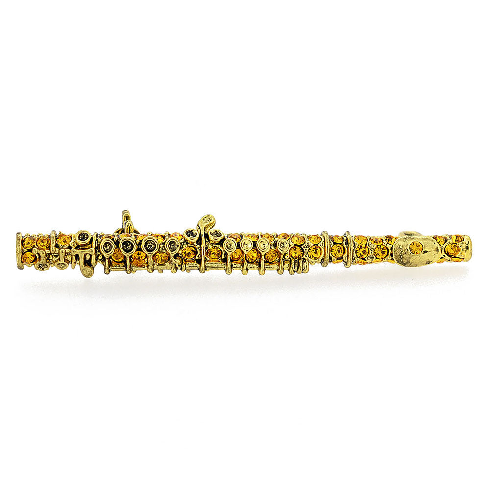 Crystal Golden Flute Brooch Pin