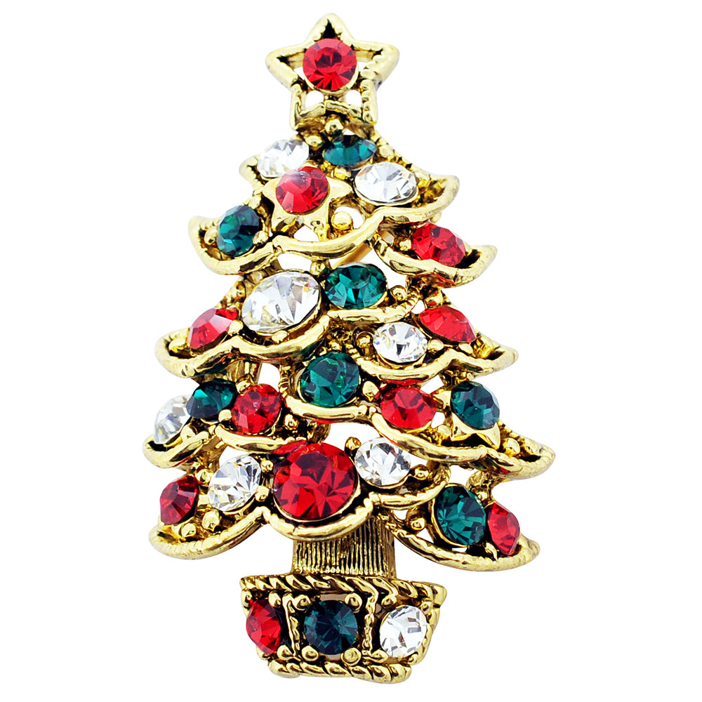 Multicolor Christmas Tree Swarovski Crystal Pin Brooch And Pendant