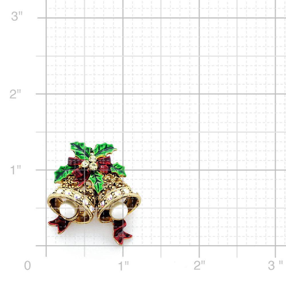 Golden Christmas Bell Swarovski Crystal Pin Broach And Pendant