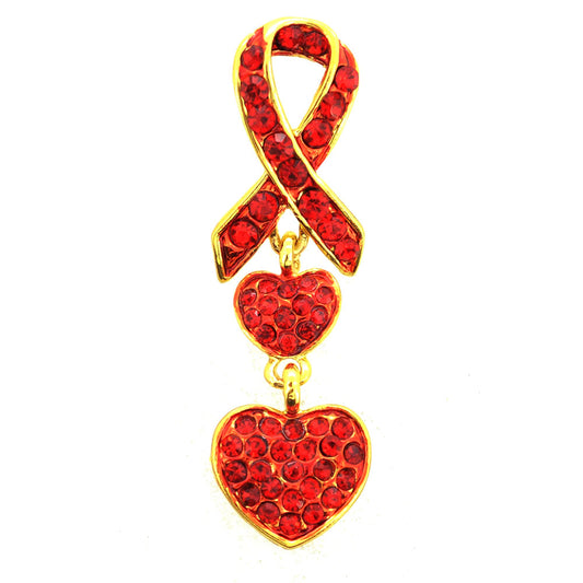 Red Ribbon Crystal Lapel Pin