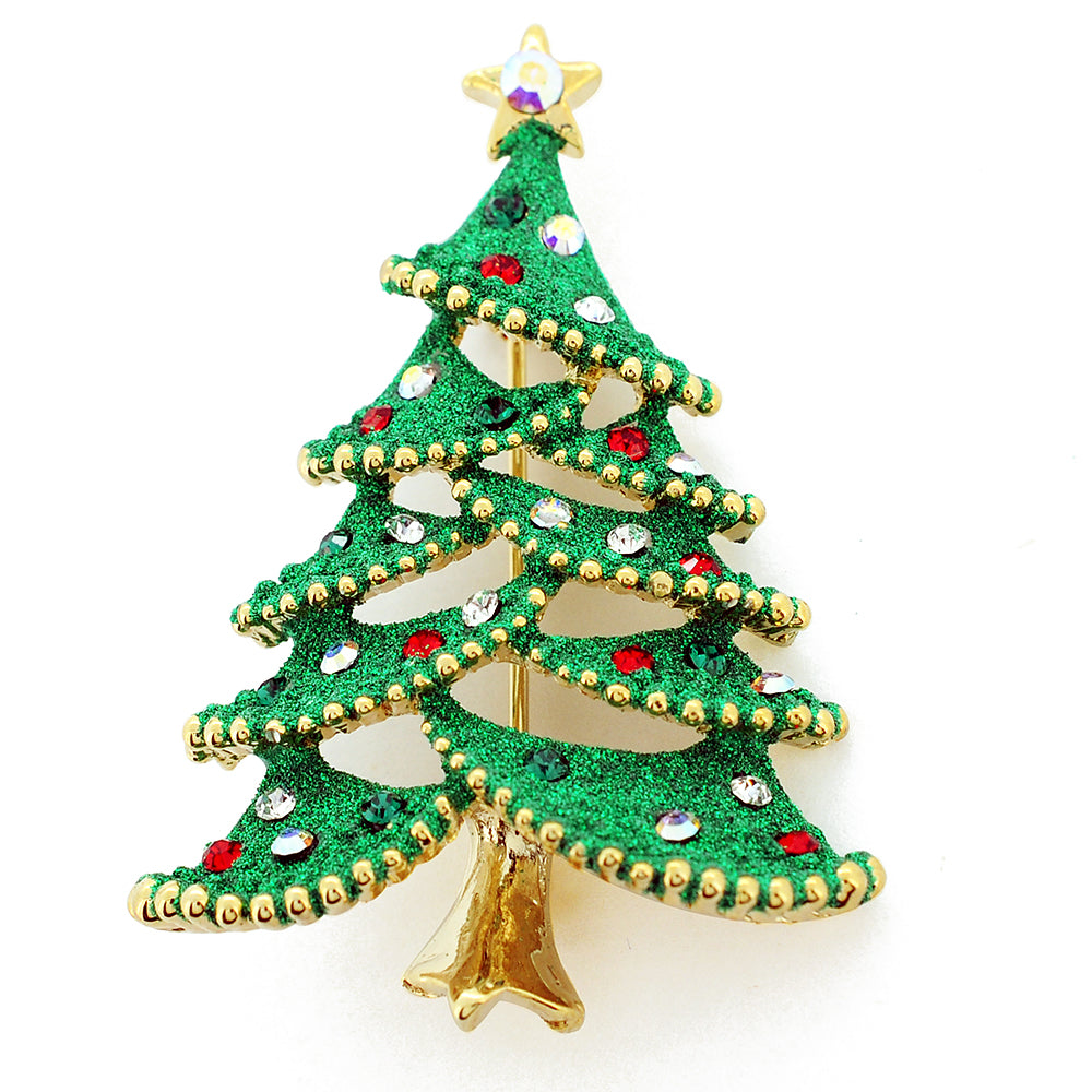 Green Christmas Tree Swarovski Crystal Pin Brooch