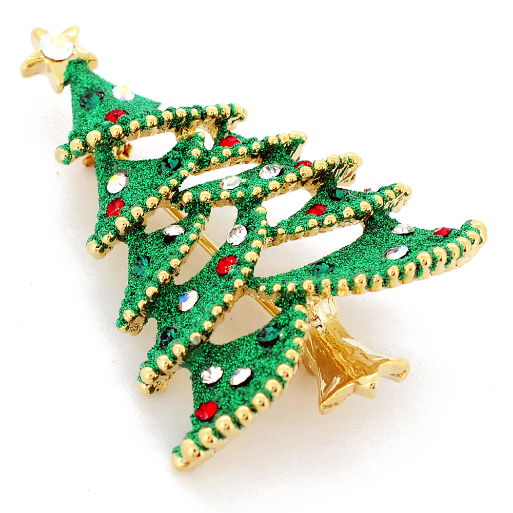 Green Christmas Tree Swarovski Crystal Pin Brooch