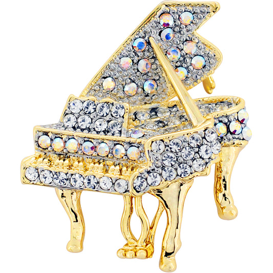 Golden Aurore Boreale Piano Music Crystal Pin Brooch