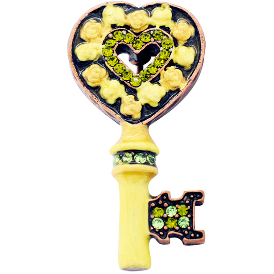 Yellow Heart Key Swarovski Crystal Pin Brooch