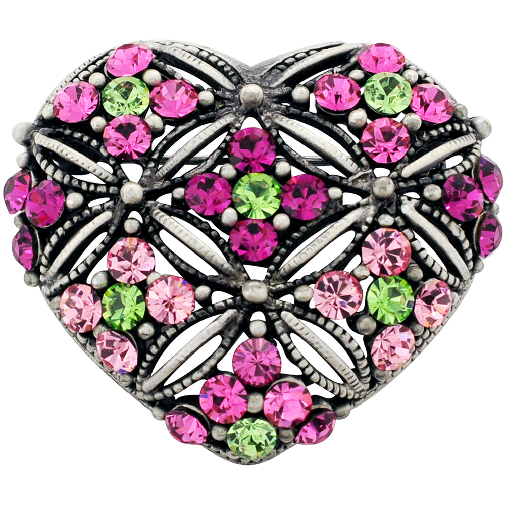Multicolor Pink Crystal Heart Pin Brooch