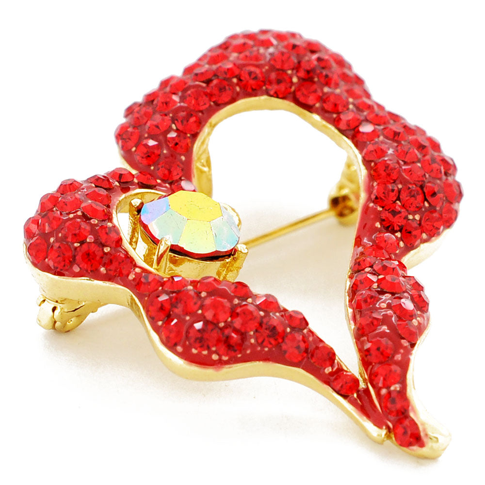 Red Heart Swarovski Crystal Pin Brooch And Pendant