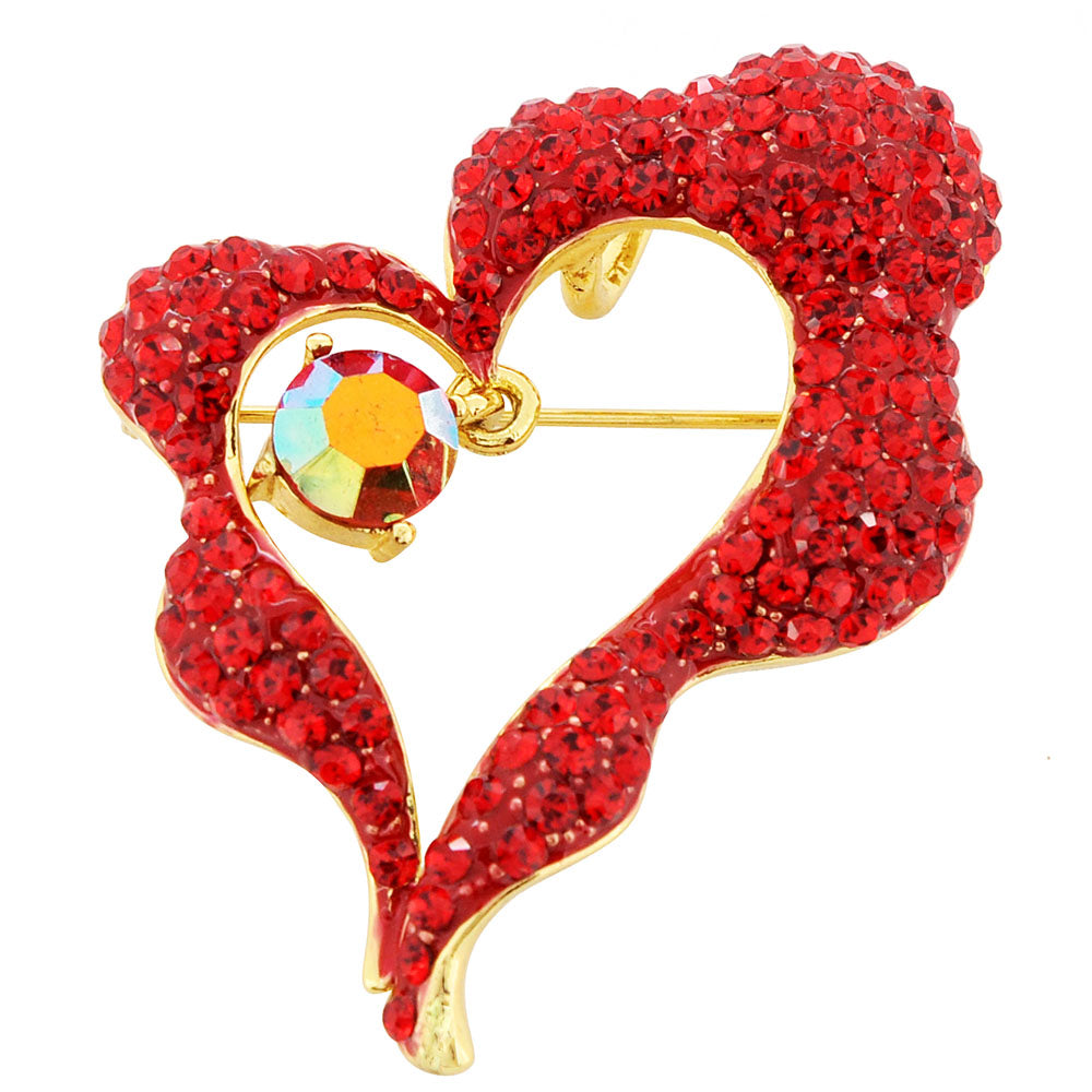 Red Heart Swarovski Crystal Pin Brooch And Pendant