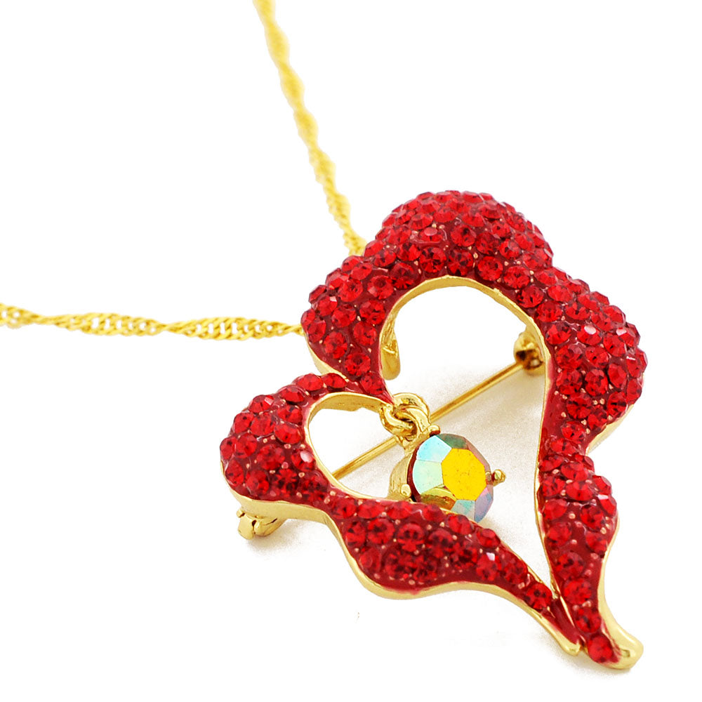 Red Heart Swarovski Crystal Pin Brooch And Pendant