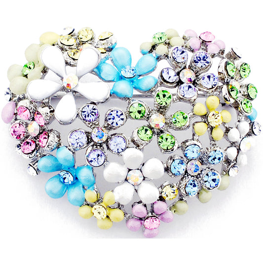 Multicolor Flower Heart  Swarovski Crystal Pin Brooch