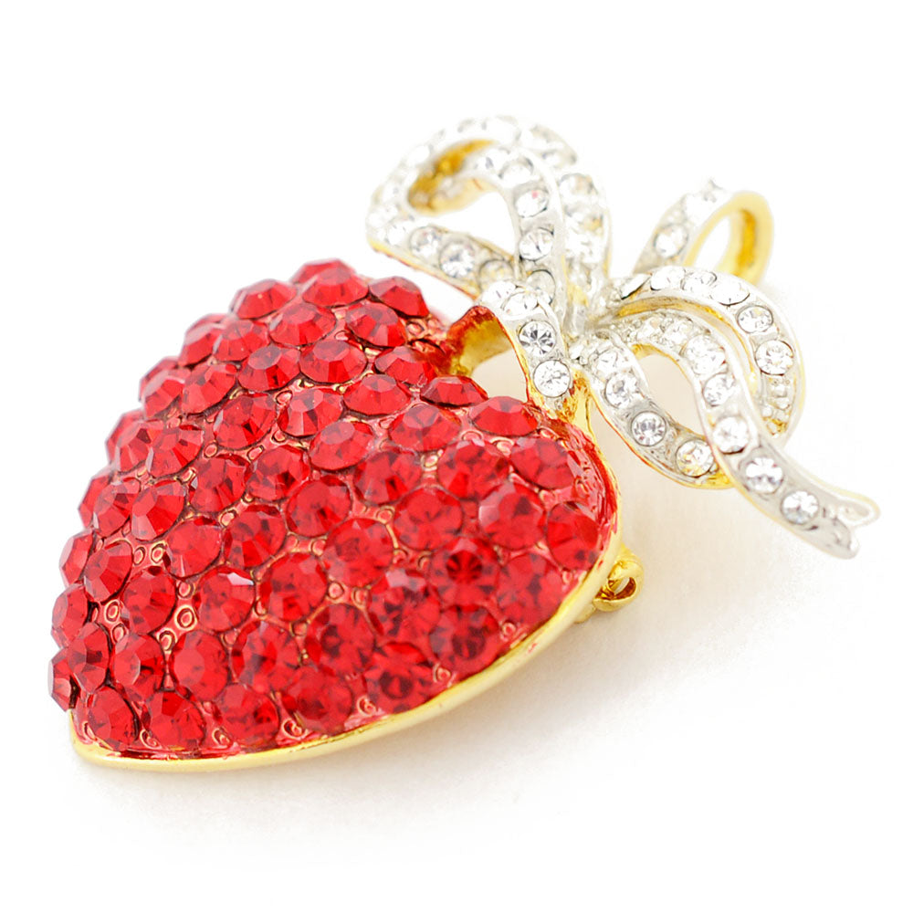 Red Heart Bow Swarovski Crystal Pin Brooch And Pendant