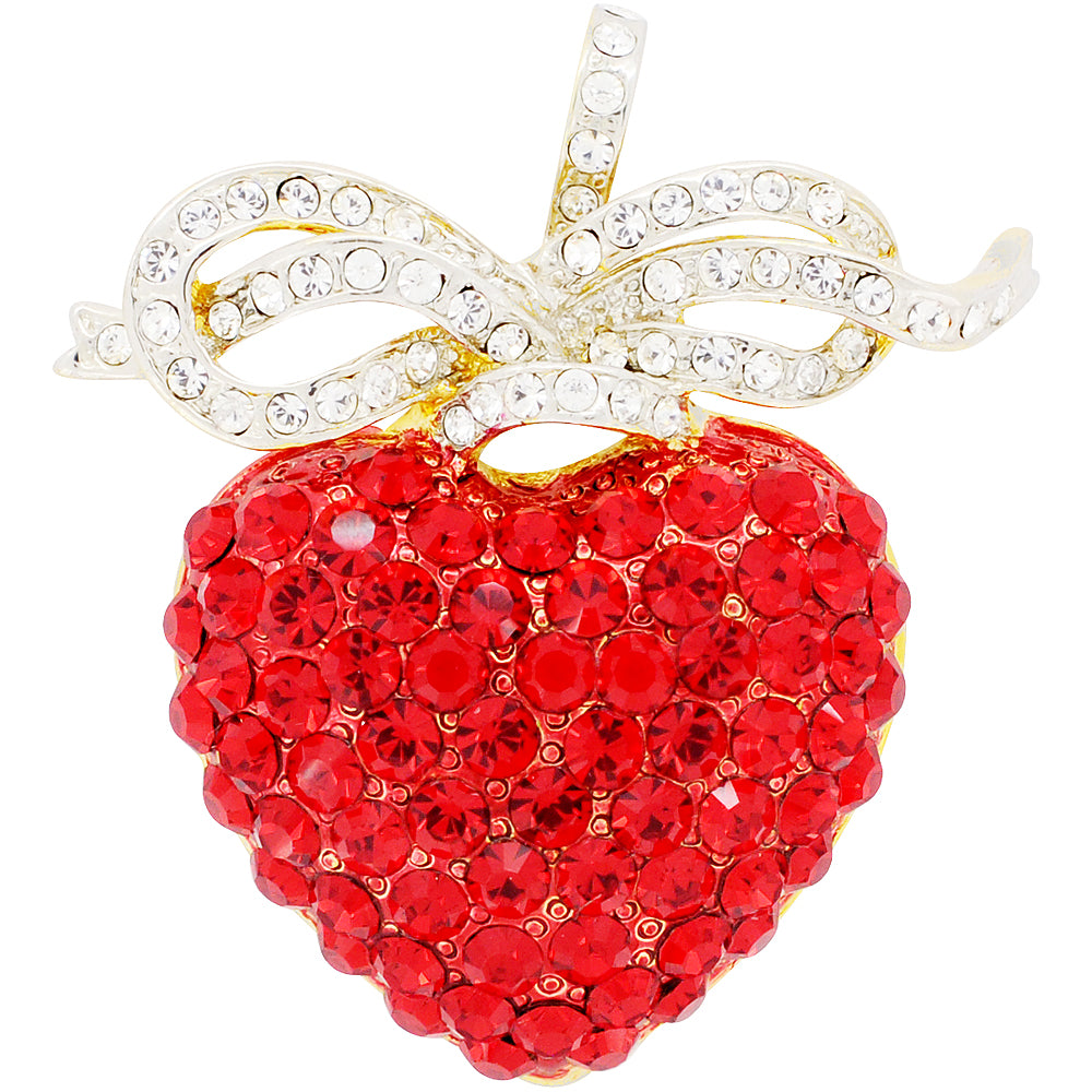 Red Heart Bow Swarovski Crystal Pin Brooch And Pendant