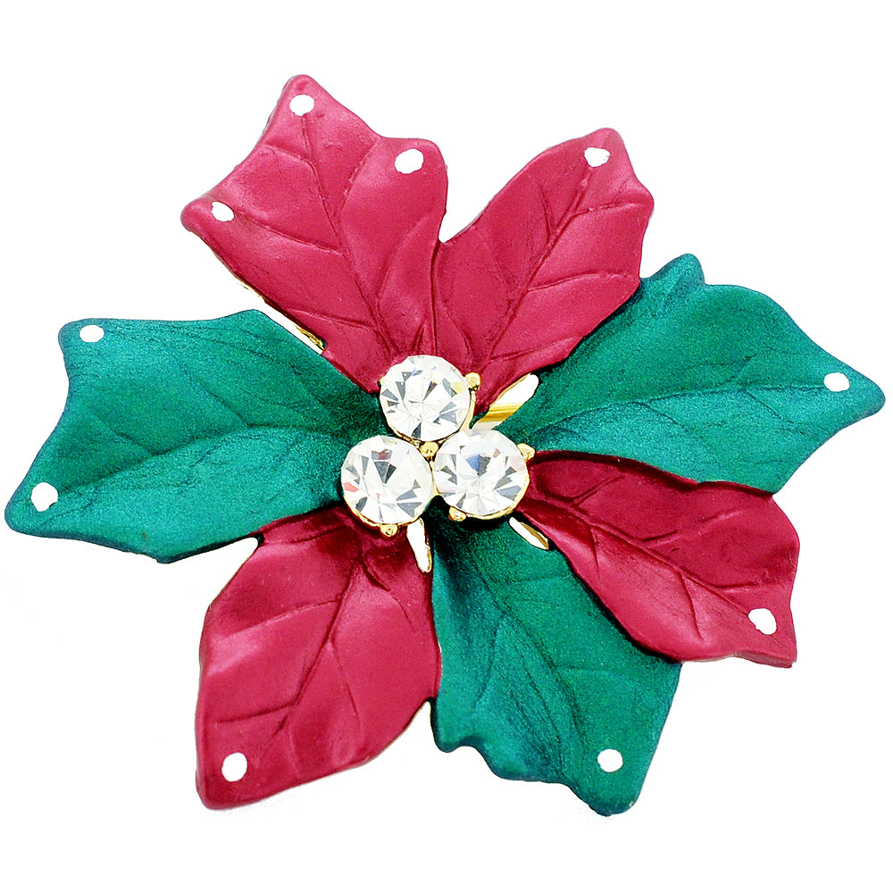 Multicolor Christmas Star Poinsettia Swarovski Crystal Pin Brooch
