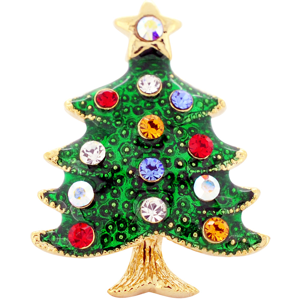 Multicolor Christmas Tree Swarovski Crystal Lapel Pin