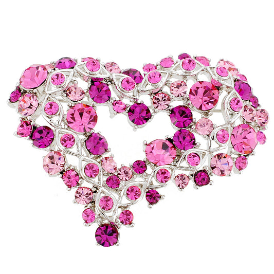 Pink Heart Crystal Pin Brooch