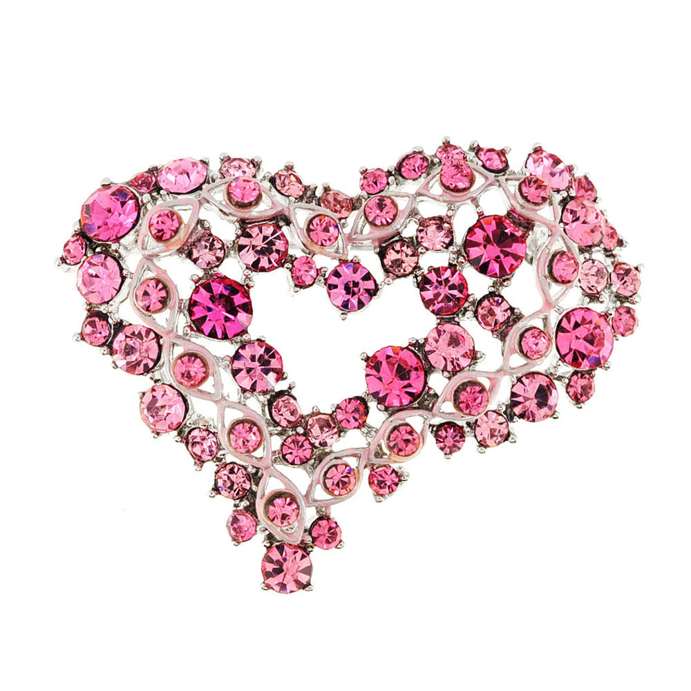 Pink Crystal Heart Pin Brooch